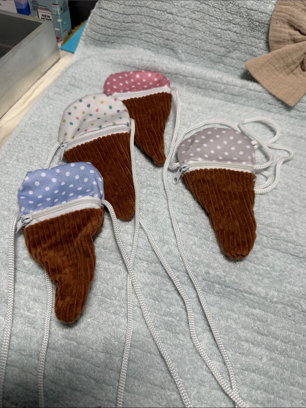 Kids Polka Dot Ice Cream Cone Crossbody Bag - Brown & Pastel 4 pc set NWT